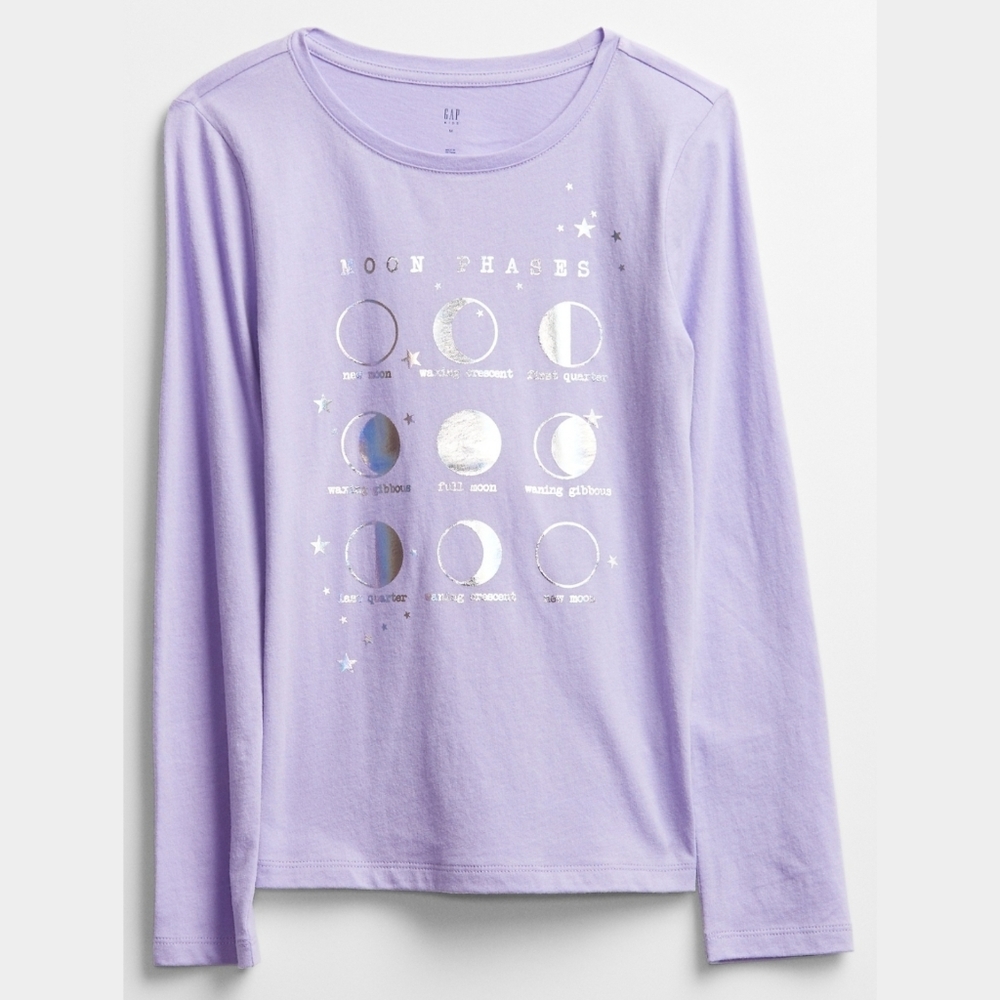 5 for $25 | GAP Kids Holographic Moon Phases Graphic Long Sleeve T-Shirt